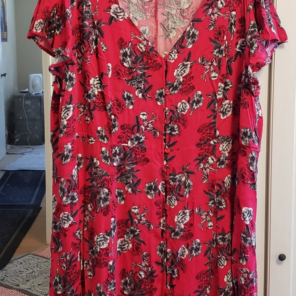 Torrid Skater dress, red & black print w/ front buttons